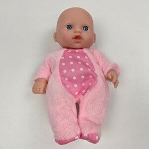 Adorable 8" Vinyl Blue Eyes Mini Baby Doll In Pink & White Outfit